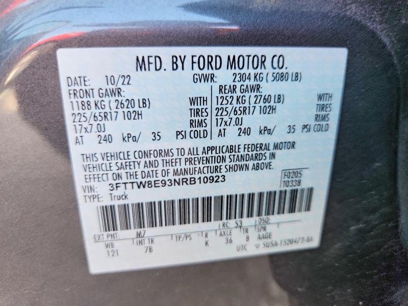Продаж на аукціоні авто 2022 Ford Maverick, vin: 3FTTW8E93NRB10923, номер лоту: 66740996