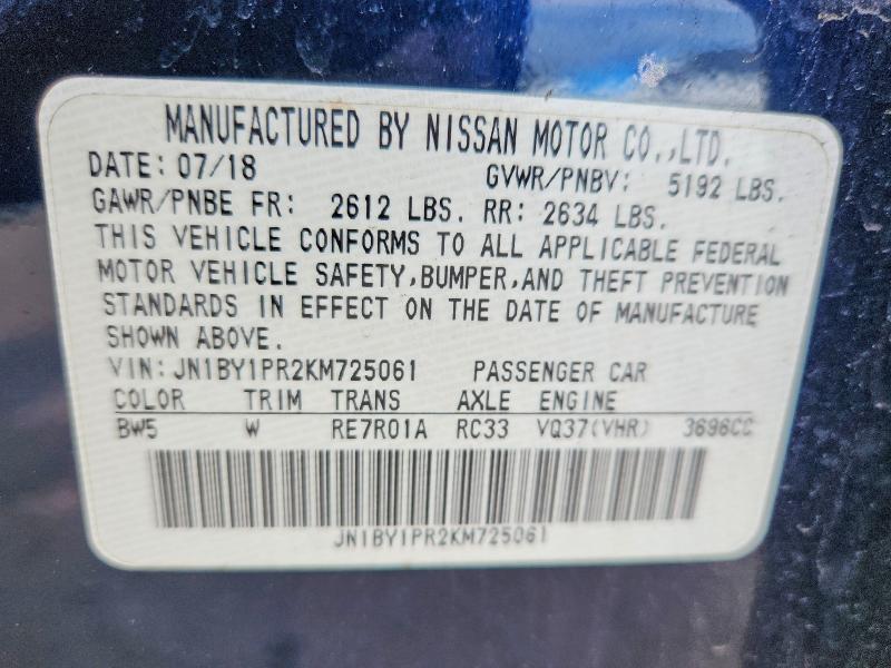Продаж на аукціоні авто 2019 Infiniti Q70l, vin: JN1BY1PR2KM725061, номер лоту: 68105706