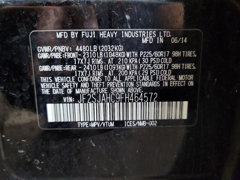 Продаж на аукціоні авто 2015 Subaru Forester, vin: JF2SJAHC9FH464572, номер лоту: 68597606