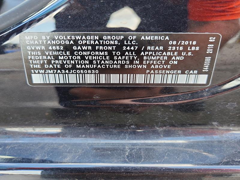 65967926 :رقم المزاد ، 1VWJM7A34JC050830 vin ، 2018 Volkswagen Passat مزاد بيع