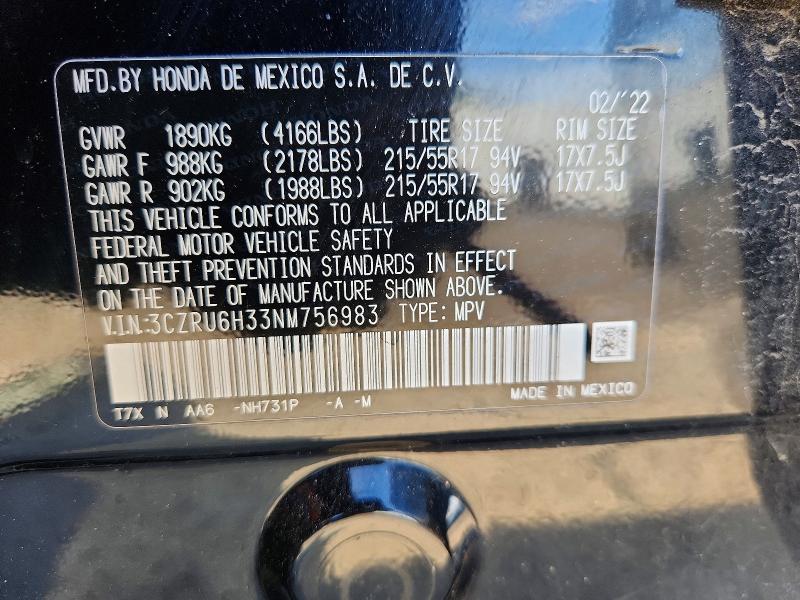Aukcja sprzedaży 2022 Honda Hr-v, vin: 3CZRU6H33NM756983, numer aukcji: 68183696