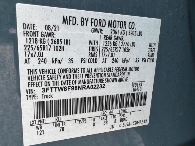 2022 Ford Maverick მანქანა იყიდება აუქციონზე, vin: 3FTTW8F98NRA02232, აუქციონის ნომერი: 69913586