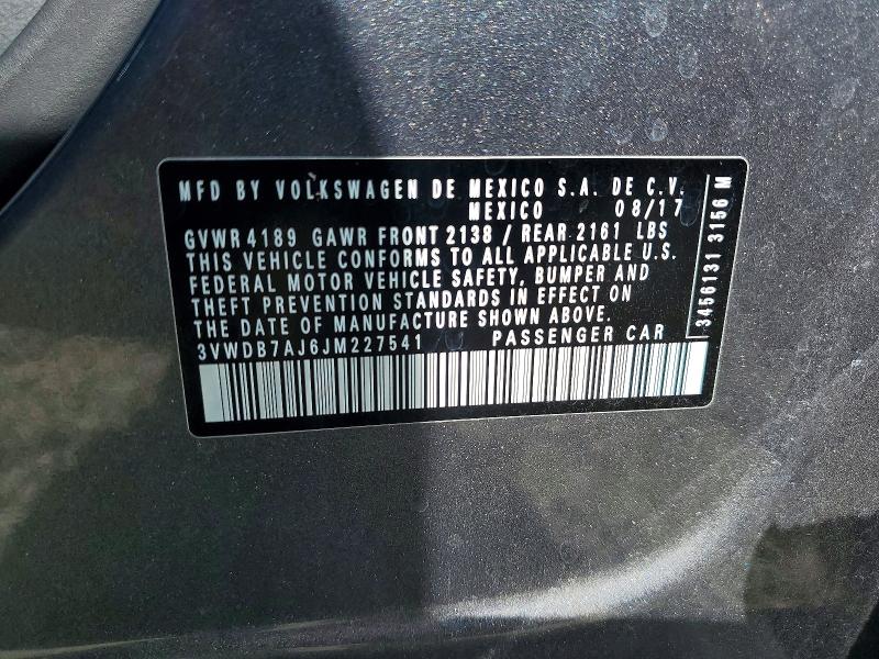 69096506 :رقم المزاد ، 3VWDB7AJ6JM227541 vin ، 2018 Volkswagen Jetta مزاد بيع