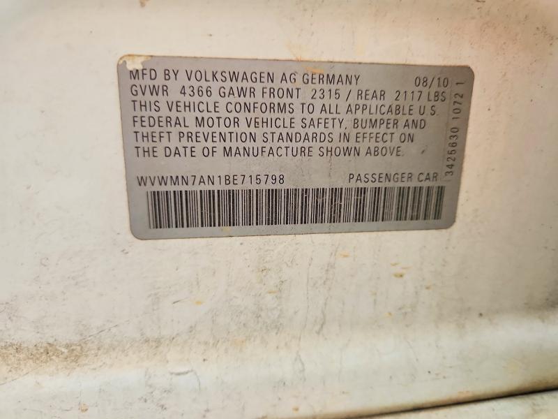 Продажа на аукционе авто 2011 Volkswagen Cc, vin: WVWMN7AN1BE715798, номер лота: 68629166