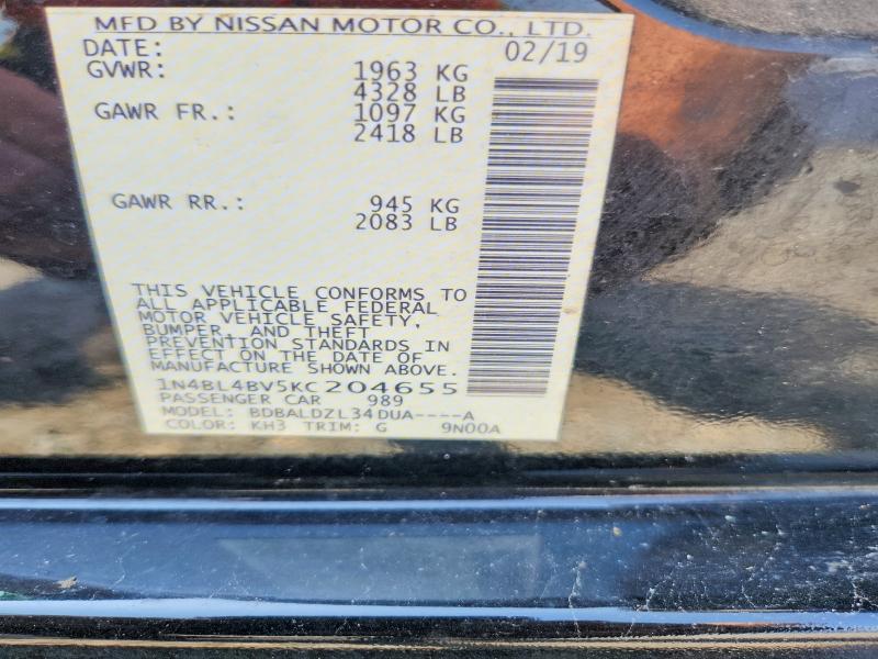 Aukcja sprzedaży 2019 Nissan Altima, vin: 1N4BL4BV5KC204655, numer aukcji: 69278146