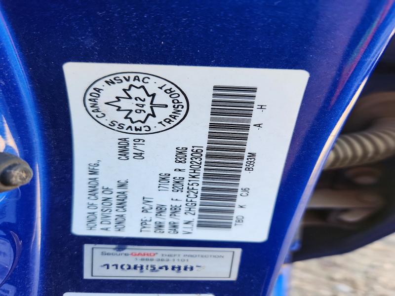 Aukcja sprzedaży 2019 Honda Civic, vin: 2HGFC2F51KH023061, numer aukcji: 68670536