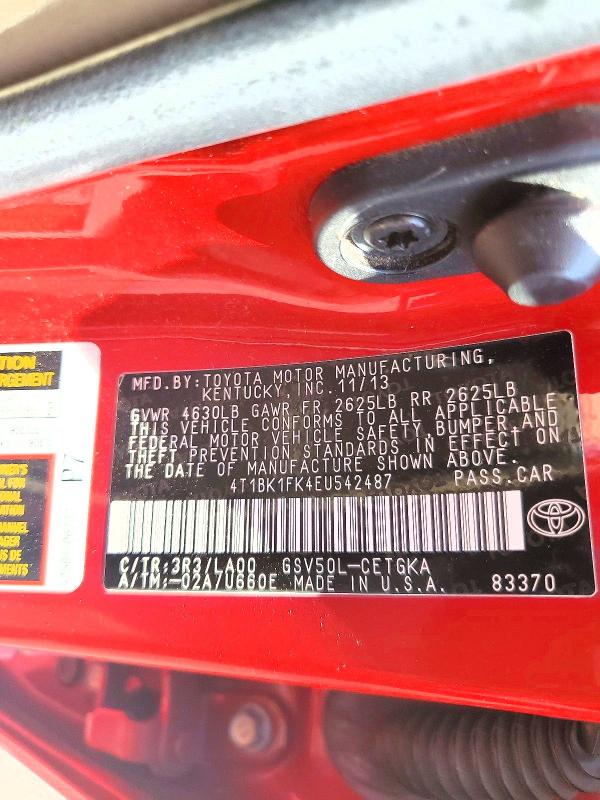 69893006 :رقم المزاد ، 4T1BK1FK4EU542487 vin ، 2014 Toyota Camry مزاد بيع