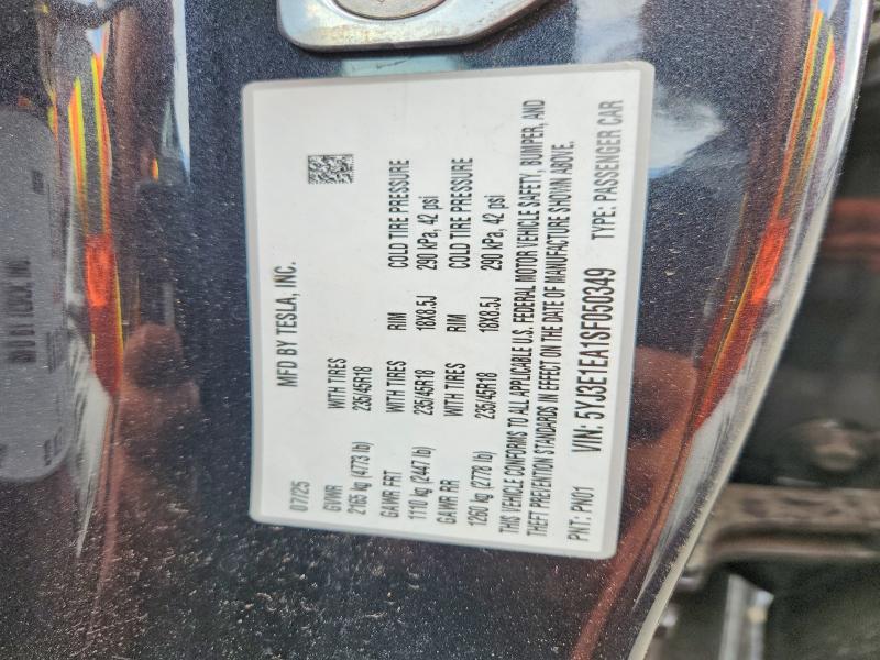 Aukcja sprzedaży 2025 Tesla Model 3, vin: 5YJ3E1EA1SF050349, numer aukcji: 69746326