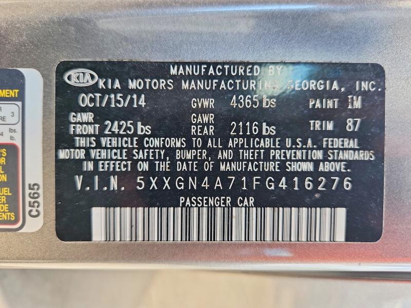 68265396 :رقم المزاد ، 5XXGN4A71FG416276 vin ، 2015 Kia Optima مزاد بيع