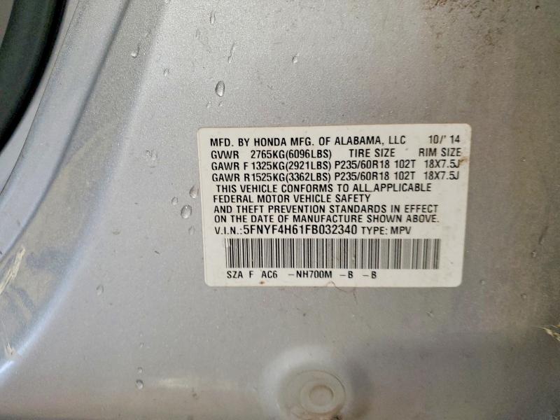 2015 Honda Pilot მანქანა იყიდება აუქციონზე, vin: 5FNYF4H61FB032340, აუქციონის ნომერი: 71090986