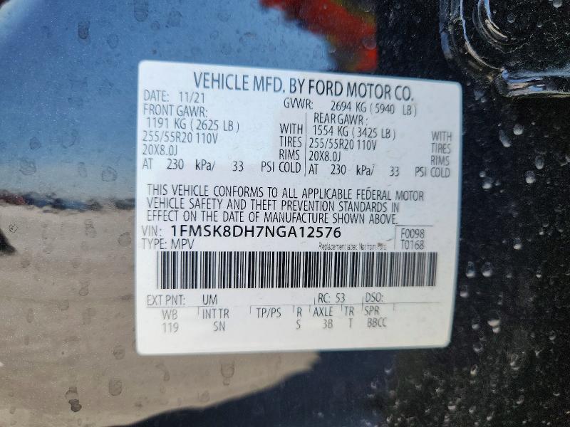Aukcja sprzedaży 2022 Ford Explorer, vin: 1FMSK8DH7NGA12576, numer aukcji: 70033466