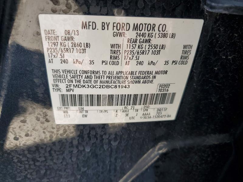 2013 Ford Edge მანქანა იყიდება აუქციონზე, vin: 2FMDK3GC2DBC81943, აუქციონის ნომერი: 69462196