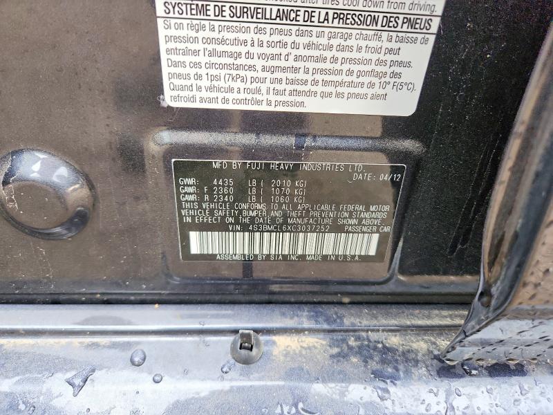 2012 Subaru Legacy მანქანა იყიდება აუქციონზე, vin: 4S3BMCL6XC3037252, აუქციონის ნომერი: 69029906