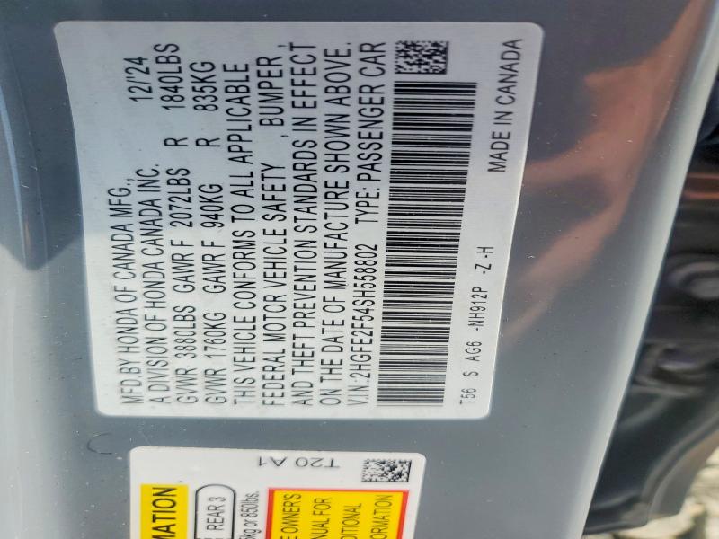 66983236 :رقم المزاد ، 2HGFE2F54SH558802 vin ، 2025 Honda Civic مزاد بيع