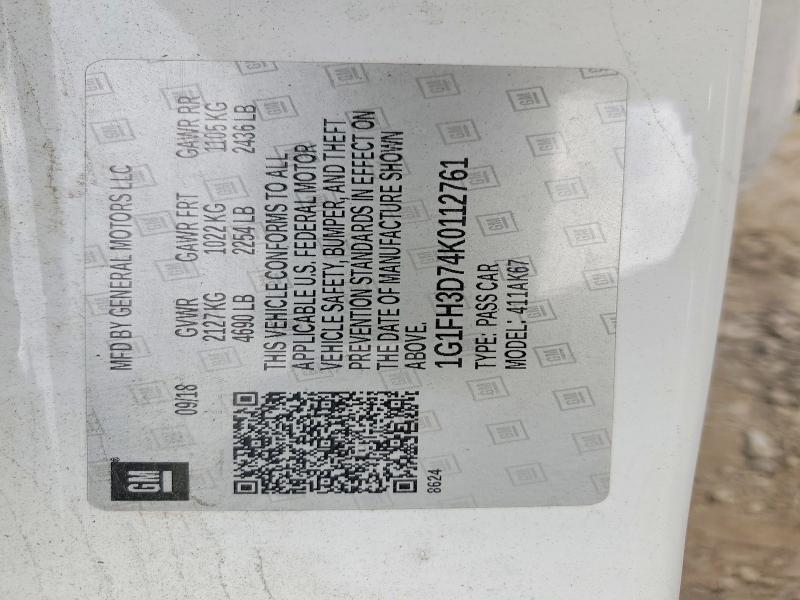 Aukcja sprzedaży 2019 Chevrolet Camaro, vin: 1G1FH3D74K0112761, numer aukcji: 68628536