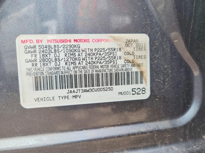 2012 Mitsubishi Outlander მანქანა იყიდება აუქციონზე, vin: JA4JT3AW3CU005250, აუქციონის ნომერი: 67970526