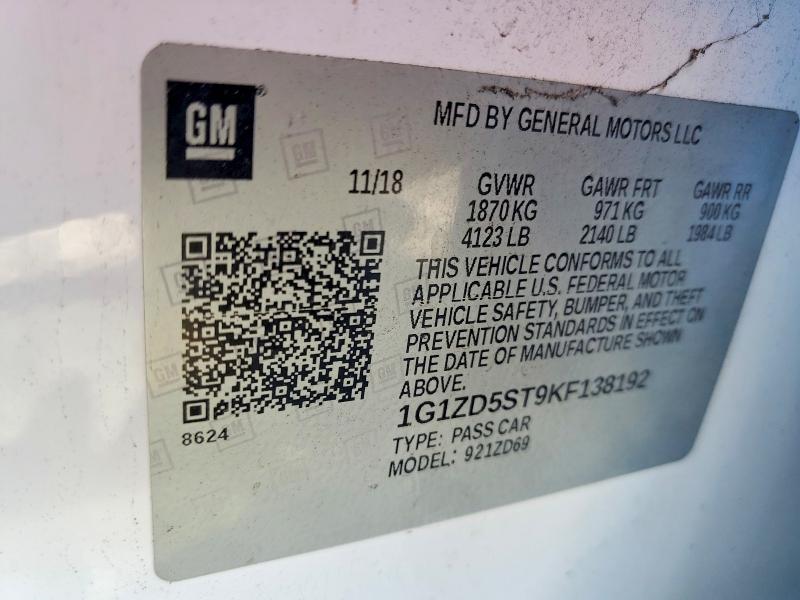Aukcja sprzedaży 2019 Chevrolet Malibu, vin: 1G1ZD5ST9KF138192, numer aukcji: 70560456