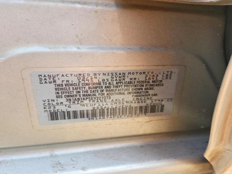 67428326 :رقم المزاد ، 3N1AB7AP5EY227073 vin ، 2014 Nissan Sentra مزاد بيع