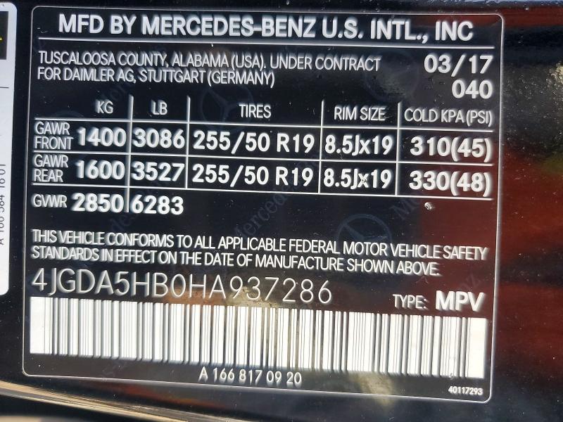 2017 Mercedes-benz Gle მანქანა იყიდება აუქციონზე, vin: 4JGDA5HB0HA937286, აუქციონის ნომერი: 69794716