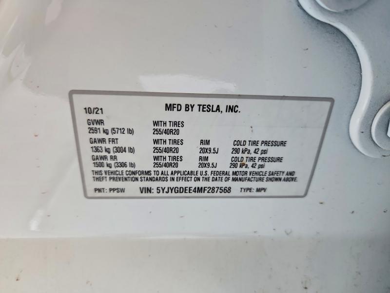 Продажа на аукционе авто 2021 Tesla Model Y, vin: 5YJYGDEE4MF287568, номер лота: 68626056