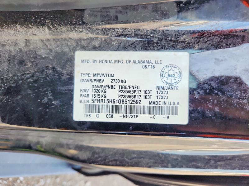 Продажа на аукционе авто 2016 Honda Odyssey, vin: 5FNRL5H61GB512592, номер лота: 65814186