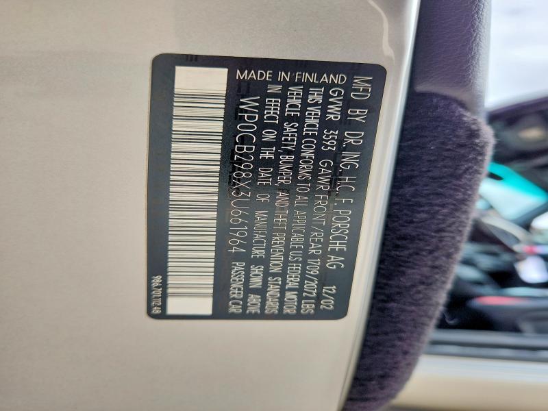 Продаж на аукціоні авто 2003 Porsche Boxster, vin: WP0CB298X3U661964, номер лоту: 69770266