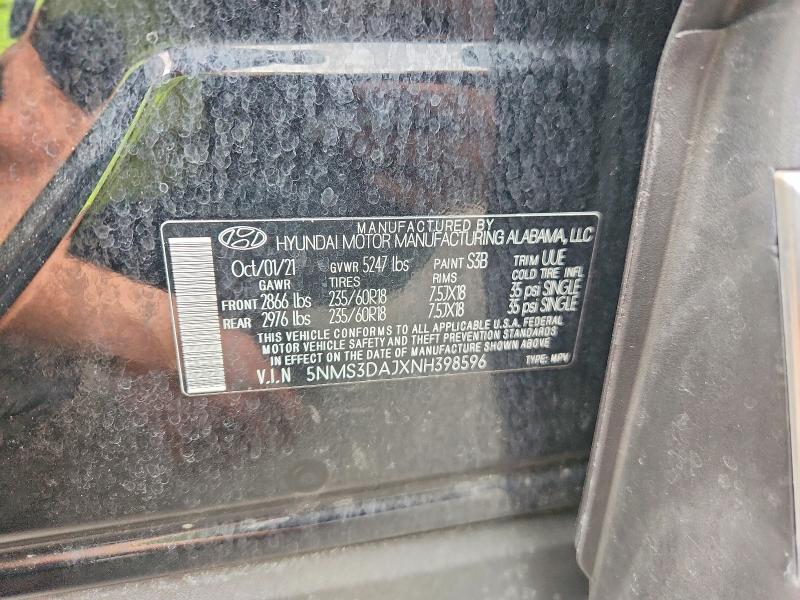 68272506 :رقم المزاد ، 5NMS3DAJXNH398596 vin ، 2022 Hyundai Santa Fe مزاد بيع