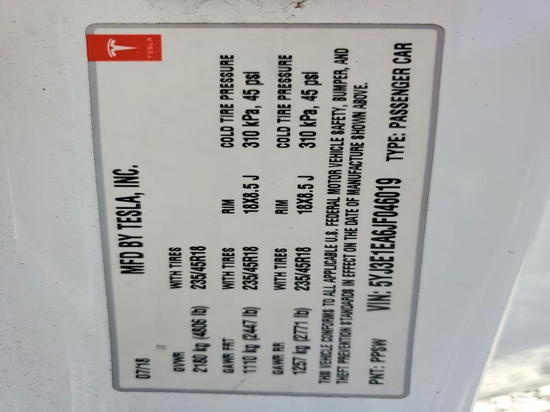 Aukcja sprzedaży 2018 Tesla Model 3, vin: 5YJ3E1EA6JF046019, numer aukcji: 68077796