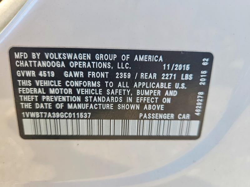 Продаж на аукціоні авто 2016 Volkswagen Passat, vin: 1VWBT7A39GC011537, номер лоту: 70659526