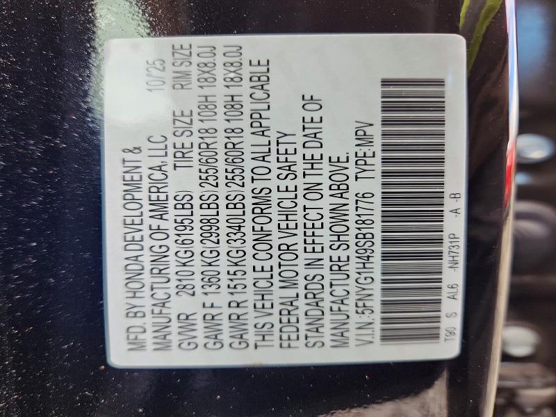 2025 Honda Pilot მანქანა იყიდება აუქციონზე, vin: 5FNYG1H49SB181776, აუქციონის ნომერი: 70128236