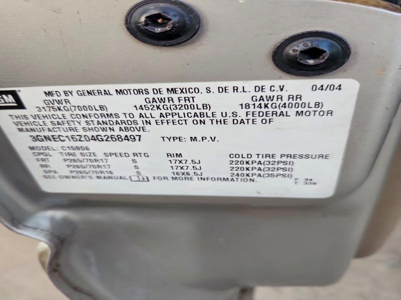2004 Chevrolet Suburban მანქანა იყიდება აუქციონზე, vin: 3GNEC16Z04G268497, აუქციონის ნომერი: 69723006