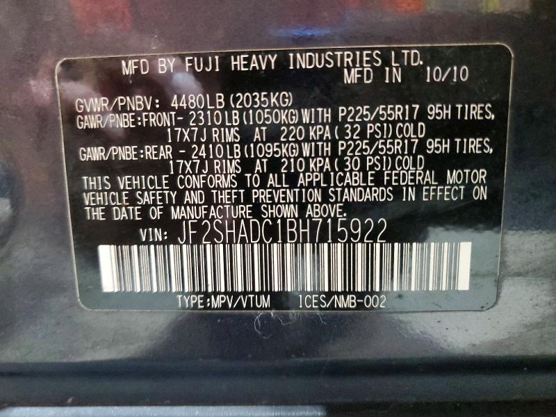 Продажа на аукционе авто 2011 Subaru Forester, vin: JF2SHADC1BH715922, номер лота: 70138316