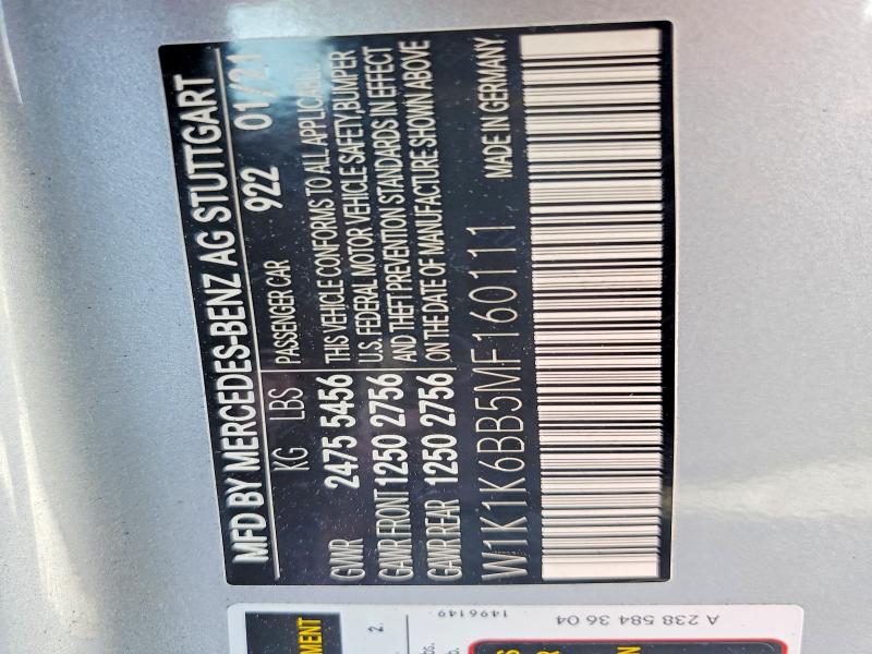 Aukcja sprzedaży 2021 Mercedes-benz E, vin: W1K1K6BB5MF160111, numer aukcji: 68496636
