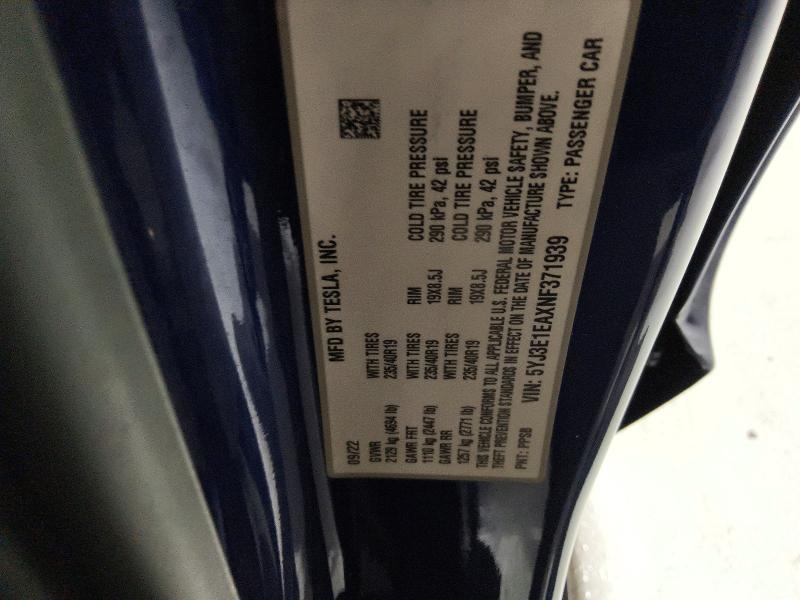 Продажа на аукционе авто 2022 Tesla Model 3, vin: 5YJ3E1EAXNF371939, номер лота: 71106216