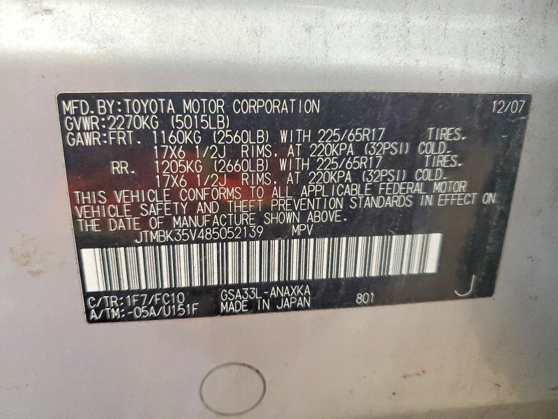 Aukcja sprzedaży 2008 Toyota Rav4, vin: JTMBK35V485052139, numer aukcji: 67555726