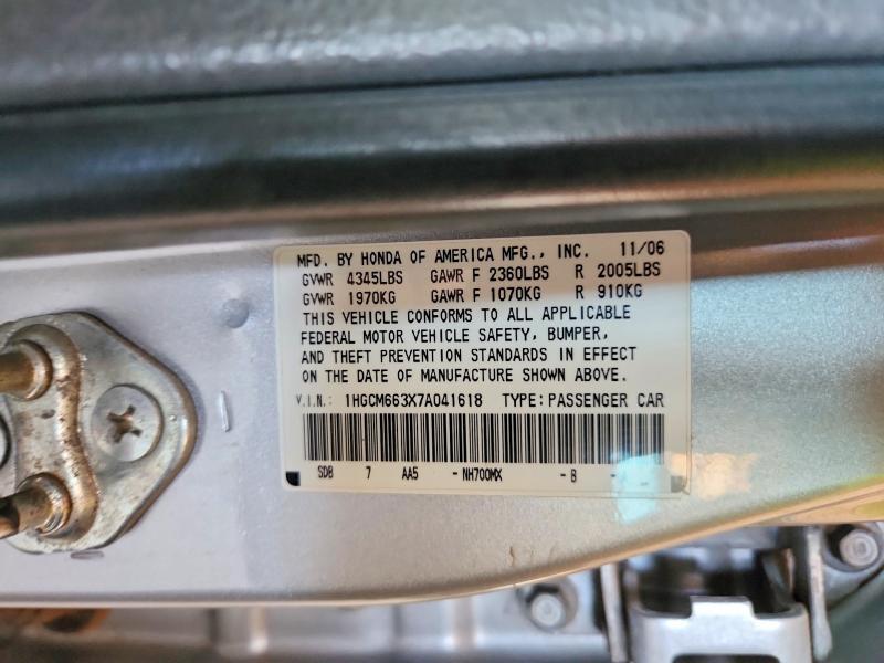 Aukcja sprzedaży 2007 Honda Accord, vin: 1HGCM663X7A041618, numer aukcji: 68100366