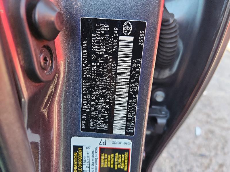 2014 Toyota Camry მანქანა იყიდება აუქციონზე, vin: 4T1BF1FK4EU394054, აუქციონის ნომერი: 67807346