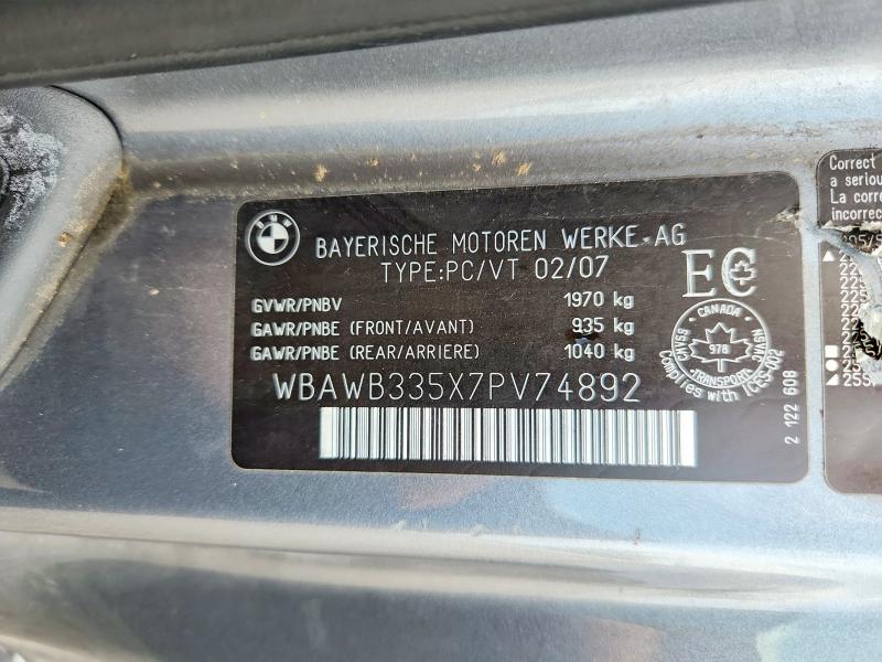 Aukcja sprzedaży 2007 Bmw 328, vin: WBAWB335X7PV74892, numer aukcji: 66823006