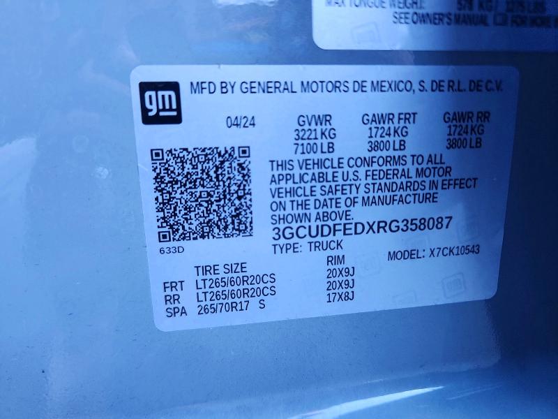 Продаж на аукціоні авто 2024 Chevrolet Silverado, vin: 3GCUDFEDXRG358087, номер лоту: 67608526