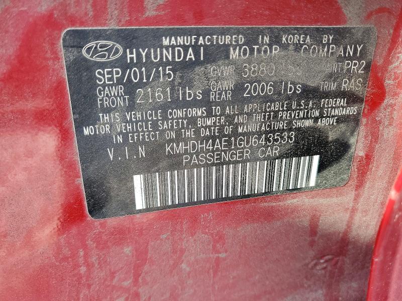 Продажа на аукционе авто 2016 Hyundai Elantra, vin: KMHDH4AE1GU643533, номер лота: 68846186