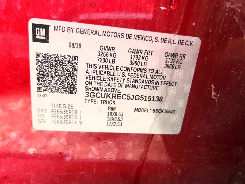 2018 Chevrolet Silverado მანქანა იყიდება აუქციონზე, vin: 3GCUKREC5JG515138, აუქციონის ნომერი: 64789766