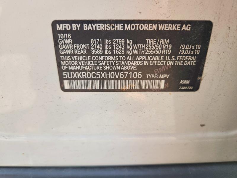 67243346 :رقم المزاد ، 5UXKR0C5XH0V67106 vin ، 2017 Bmw X5 مزاد بيع