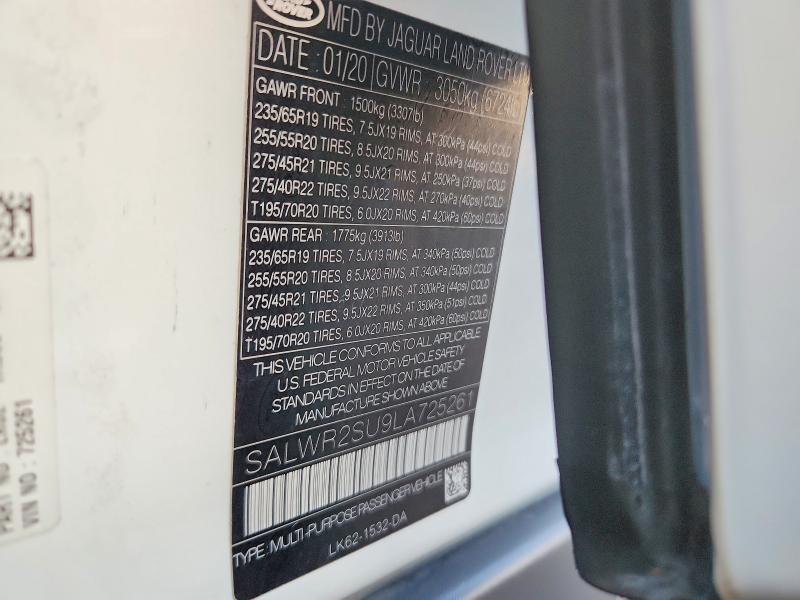 Aukcja sprzedaży 2020 Land Rover Range Rover Sport, vin: SALWR2SU9LA725261, numer aukcji: 69372646