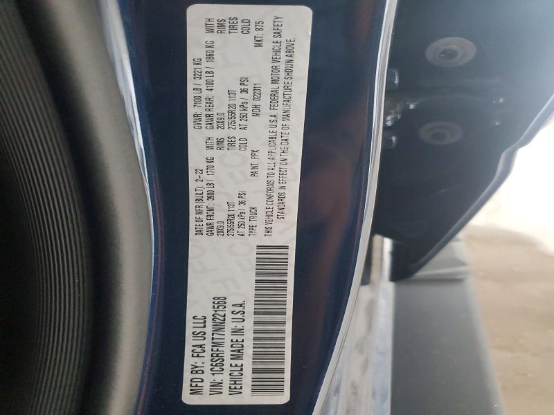 66746846 :رقم المزاد ، 1C6SRFMT7NN221568 vin ، 2022 Ram 1500 مزاد بيع