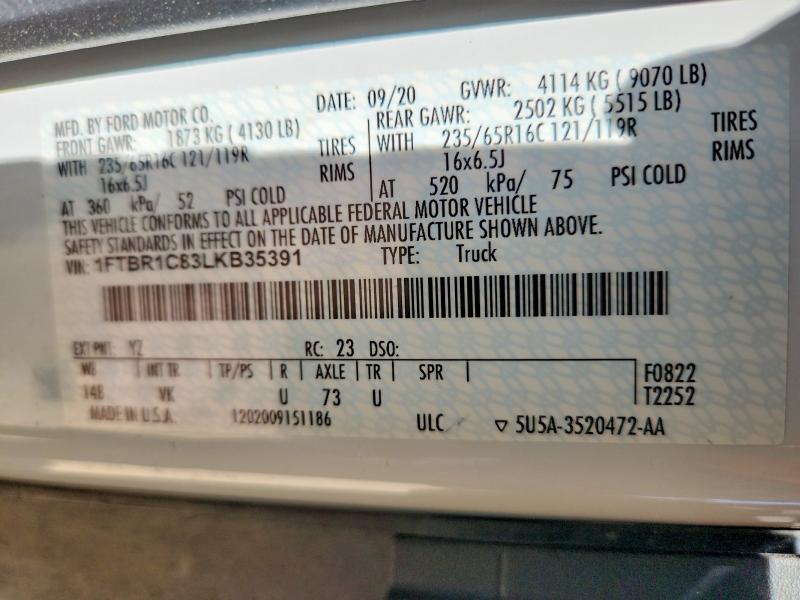 2020 Ford Transit მანქანა იყიდება აუქციონზე, vin: 1FTBR1C83LKB35391, აუქციონის ნომერი: 69805126
