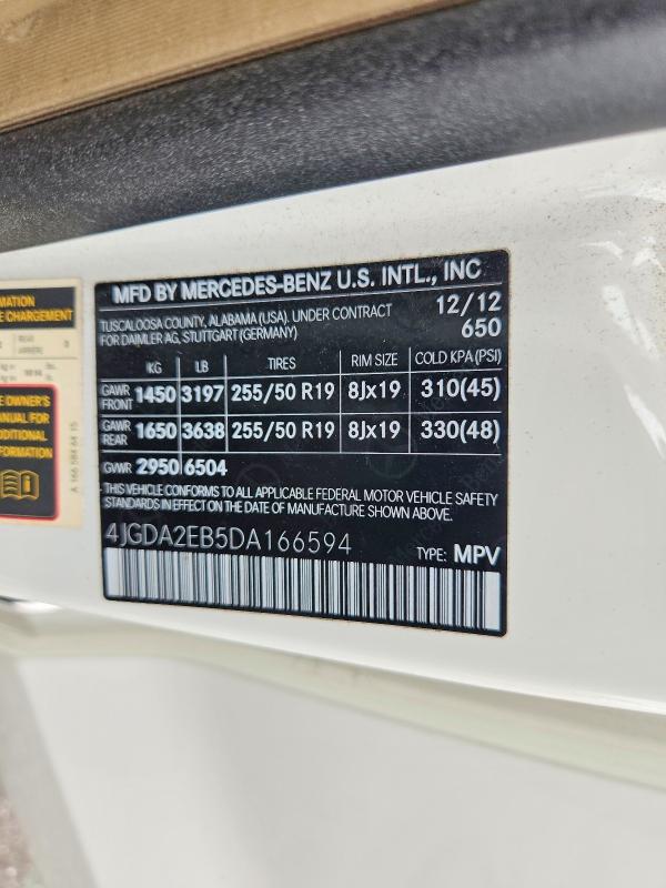 67723696 :رقم المزاد ، 4JGDA2EB5DA166594 vin ، 2013 Mercedes-benz Ml مزاد بيع