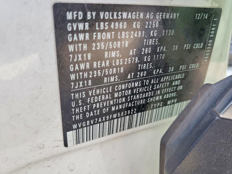 68633316 :رقم المزاد ، WVGBV7AX9FW563922 vin ، 2015 Volkswagen Tiguan مزاد بيع