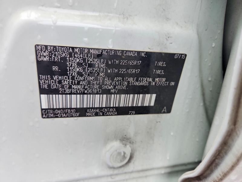67930826 :رقم المزاد ، 2T3BFREV7FW361813 vin ، 2015 Toyota Rav4 مزاد بيع