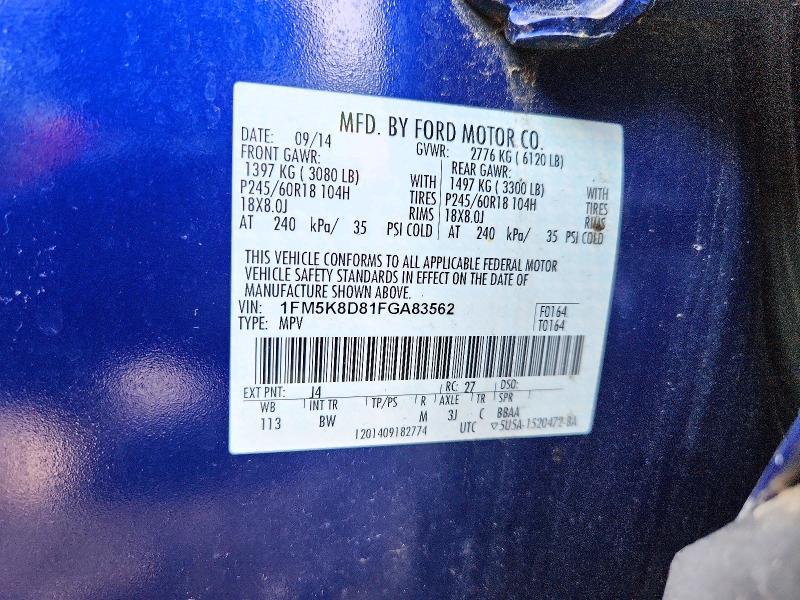 Продаж на аукціоні авто 2015 Ford Explorer, vin: 1FM5K8D81FGA83562, номер лоту: 69371096