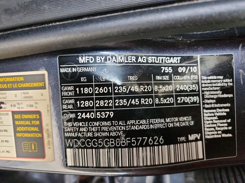 2011 Mercedes-benz Glk მანქანა იყიდება აუქციონზე, vin: WDCGG5GB8BF577626, აუქციონის ნომერი: 68713956